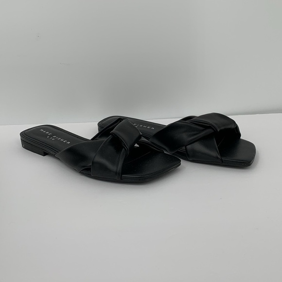 Marc Fisher Mayson slide flat black leather sandal shoe knot square new women 8 - Picture 3 of 6